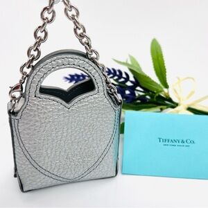 Tiffany & Co Return To Tiffany Leather Nano Heart Silver Bag With Chain Accent